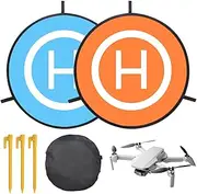 Drone Landing Pad, 22"/55cm Waterproof Portable Foldable Helipad Helicopter Landig Mat with Pegs, Double Sided Orange/Blue, for RC Drones Helicopter DJI Mavic Mini 2 / Zoom/Air Fly 2 / Phantom/Incl