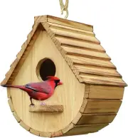 Wooden Bird House for Outside,Yard Hanging Natural Garden View Nesting Box NEW