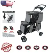 Lightweight & Waterproof Double Pet Stroller with Easy Fold Design & Cup Holder
