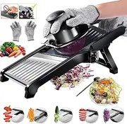 Mandoline Slicer for Kitchen, Adjustable Stainless Steel Food Vegetable Potato Onion Slicer French Fry Cutter, Slicer Julienne with Cut-Resistant Gloves