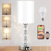 Clora Touch Bedside Crystal Lamp Bedroom Nightstand USB Port 3 Way Dimmable