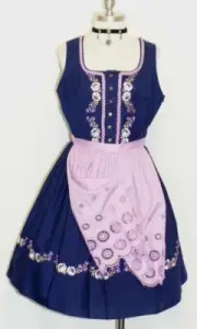 BLUE DIRNDL Women Trachten Waitress OKTOBERFEST Swing Party DRESS + APRON / 8 S