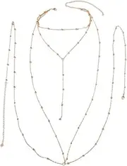 [Feelontop] Tassel Style Body Chain Jewellery Harness Women Bikini Stylish Metal Sex Belly Necklace (Gold)