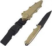 TOONOL Tactical Combat Training Rubber Dummy Knife Bayonet with Scabbard/Sheath for M4/M9/M16 Airsoft Pistol CS CF Cosplay Wargames (Tan-2)
