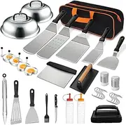 Glee2mixy 34PCS Griddle Accessories Kit, Flat Top Grill Accessories Set for Blackstone and Camp Chef, Grill Spatula Set with Enlarged Spatulas, Basting Cover, Scraper for Outdoor Barbecue