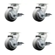 4 Inch Thermoplastic Rubber Swivel Caster Set with Roller Bearings and Brakes