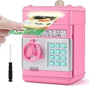 Cash Coin Can ATM Bank Electronic Coin Money,Piggy Bank for Kids - Hot Gift, Money Bank with Password Cute ATM Piggy Bank Coin Can for Real Money, Auto Scroll Paper Money Saving Box (Pink)