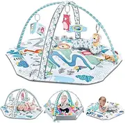 Baby Gym Play Mat, Bellababy 10-in-1 Baby Gym Activity Play Mat & Ball Pit, with High Contrast Toys & Self-Discovery Mirror & Tummy Time Pillow for Sensory and Motor Skill Development