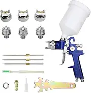 HVLP Spray Gun with Replaceable 1.4mm 1.7mm 2.0mm Nozzles Needle Cap Automotive Air Paint Sprayer Gun Kit with 600cc Capacity Cup for Car Primer,Furniture Surface Spraying,Wall Painting,Base Coatings