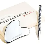 Rena Chris Stainless Steel Gua Sha and Acupuncture Pen, Manual Reflexology Tools for Muscle Tension and Pain Relief, Acupressure Pen and Gua Sha Set with Reflexology Chart