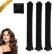 3Pcs Heatless Hair Curler Rods, Velvet Flexi Rods for Overnight Curls, Turban