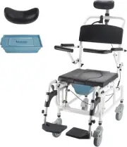 4-in-1 Bedside Commode Chair Tilt 30°Shower Commode Wheelchair with Headrest AU