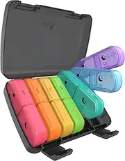 Fullicon Extra Large AM PM Pill Organiser 7 Day – Weekly Pill Box 2 Times a Day, Travel Medicine Container, Vitamin & Supplement Dispenser, Jumbo Dosette Case for Purse or Handbag (Black Rainbow)