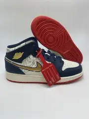 Nike Air Jordan 1 Mid SE (GS) Armory Navy Gold Red White (FN1353 400) Size 6.5Y