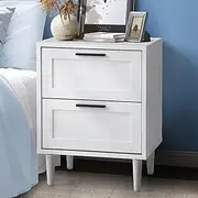 Oikiture Bedside Table with 2 Drawers 40 x 35 x 52cm Nightstand Side End Table for Home Bedroom Storage White