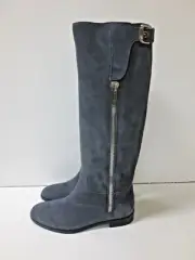 SERGIO ROSSI Flat Tall Boot Shoes Light Gray Suede Leather 37.5 NEW IN BOX $1100