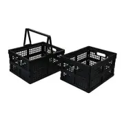 2-Pack Collapsible Plastic Crate, 15 L Stackable Folding Crates with Handle,