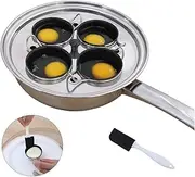 Egg Poacher Pan - Stainless Steel Poached Egg Cooker – Perfect Poached Egg Maker – Induction Cooktop Egg Poachers Cookware Set with 4 Nonstick Large PFOA FREE Egg Poacher Cups and Silicone Spatula