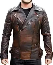 Brown Leather Jacket Mens - Men Leather Jacket - Mens Real Leather Biker Cafe Racer Vintage Genuine Lambskin Leather Jacket