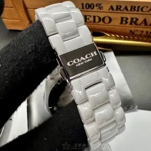 COACH 蔻馳女錶 38mm 白圓形陶瓷錶殼 白色中三針顯示, 鑽圈錶面款 CH00167