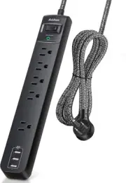 10FT Power Strip Surge Protector-5 Outlets 3USB Ports,Plug Extension Cord