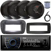 Pyle PLRMR27BTB 1-DIN Boat MP3 Receiver W/Kit + Adapter Plate, 4x 6.5" Speakers