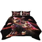 Funny and Cool Galaxy Pizza Cats with Laser Eyes Coverlet