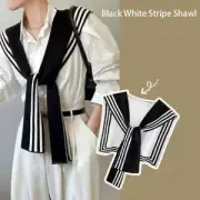 Black and White Striped Black White Striped Shawl Knitted Fake Collar