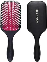 Denman Detangler D38 Hair Brush for Fast and Comfortable Detangling, Blow Drying and Styling - Combination of D3 Styling Pins & Paddle Brush - For Women and Men (Red & Black)