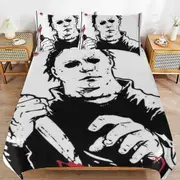a1584 Michael Myers Halloween Duvet Cover Set, 3 Piece Bedding Set 86x70" Double Sided Printing Decorative Comforter Cover Set (1 Duvet Cover + 2 Pill