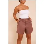 Shape Chocolate Gold Wave Trim Tailored Jorts, Chocolate