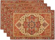 Giwawa Boho Ethnic Placemats Set of 4 Vintage Orange Brown Retro Flower Decorative Linen Table Place Mats 12"x18" Rustic Country Style Floral Place Mats Heat Resistance for Kitchen Dining Farmhouse