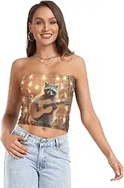 [RPLIFE] Funny Raccoon Womens Crop Tube Top Strapless Top for Women, Mesh Tube Tops, Trendy Crop Tops (S)