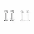 Labret Studs Two with Jewel and Two Clear Retainers 16g Set Of 4