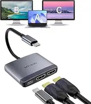 MT-VIKI USB C to Dual HDMI Adapter 4K @60hz, USB C Splitter 1 in 2 Out Display with 65W PD Charger, for MacBook Pro Air, Dell XPS 13/15, etc