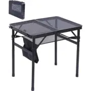 Camping Table Power-Coated Steel Rectangular Adjustable Height Mesh Bag Black