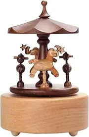 Perfeclan Carousel Music Box Home Decor Clockwork Toy Wooden Horse Music Box Handmade Wood Musical Box for Kids Girl Baby Birthday Gift
