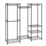 Heavy Duty Clothes Rack, Rolling Clothing Garment Rack with 4 Hang Rods & 8 Storage Tiers, Adjustable Custom Closet Rack, Freestanding Wardrobe for Hanging Clothes, 362 kg Load