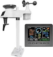 Smart Weather Stations, Outdoor Sensor Rain Gauge, Wireless Weather Sensors with Solar Powered, Temperature Humidity Air Pressure Wind Gauge, Forecast Station with Alerts