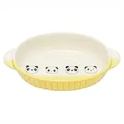 Banko Ware 17256 Children's Tableware, Pottery, Oven Safe, Oval Dish, Au Gratin Dish, Plate, Oval Plate, Panda Shan, Yellow, Diameter Approx. 7.5 x 4.5 inches (19 x 11.5 cm), Microwave and Dishwasher