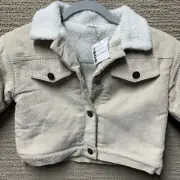 Baby Toddler Sherpa Lined Corduroy Jacket 18-24M Beige Trucker Fall Coat NWT