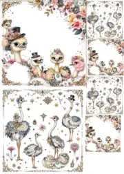 Ostriches Decoupage Rice Paper Ornament-Wood Art Scrapbooking A4 1 Sheet