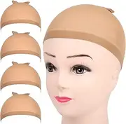FANDAMEI 4 pieces Light Brown Stocking Wig Caps Stretchy Nylon Wig Caps for Women