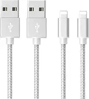 FWCLO 2 Pack 5FT USB Phone Charger Cable Nylon Braided Fast Charging Cord Compatible for ip14/13/12/11/X/Max/8/7/6/5/SE/Plus/5s/ Pad Mini 1 2 and More-White