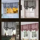 Farmhouse Buffalo Check Plaid Gingham Tie Up Window Curtain Shades Semi Blackout