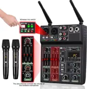 4 Channel Audio Mixer Professional with Wireless Mic Sound Board Console System
