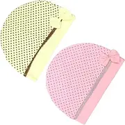[TINEASUR] Women's Turban Cap 2 Pack Round Dot Bowknot Chemotherapy Cap Soft Cotton Beanie for Postpartum Cold Weather Activities