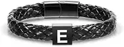[TAPOQJO] Leather Initial Bracelet for Men Boys, Stainless Steel A-Z Letter Clasp Mens Braided Black Leather Bracelets Jewelry Gifts