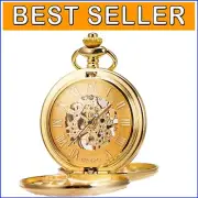 17 Jewel Dual-Cover Skeleton Pocket Watch: Elegant Gift in Box for Him or Her