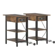 Advwin Set of 2 Flip Top Side Table w/ Charging Station Walnut
